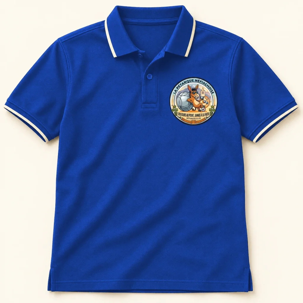 Proposition de polo bleu roi avec le logo du club